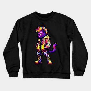 male Neon Punk Cat Punks Not Dead Crewneck Sweatshirt